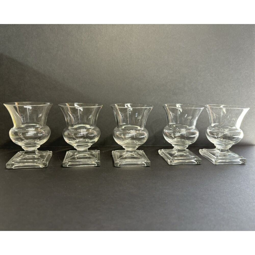 SET OF 5 DUNCAN & MILLER Alden GLASS Juice Oyster Fruit Cocktail Square Pedestal